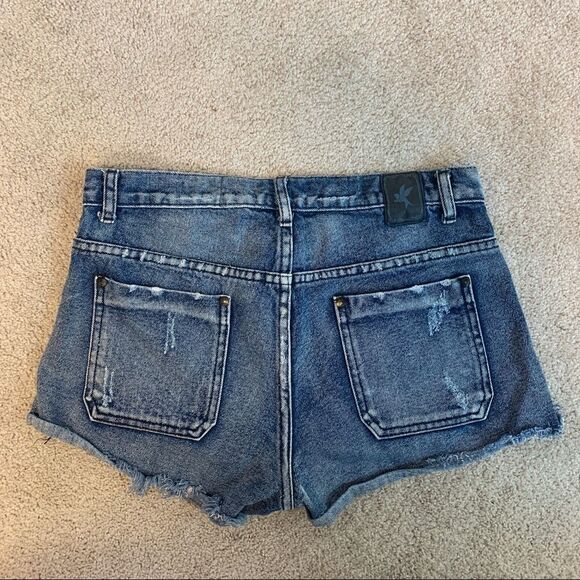ONE Teaspoon Blue denim Jean high-rise Cutt-offs shorts Sz 10/28 - Picture 3 of 10